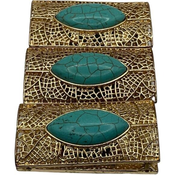 Gold-Tone Chunky Cuff Bracelet With Turquoise Stones - Picture 3 of 4